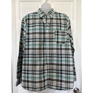 J. Crew Indian Madras Blue Plaid Button Down Cotton Shirt Men's XL